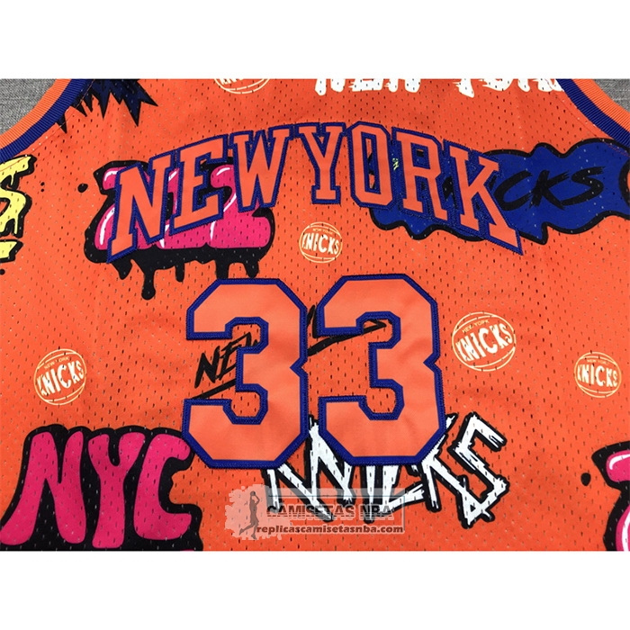 Camiseta New York Knicks Patrick Ewing NO 33 Slap Sticker Mitchell & Ness 1991-92 Naranja